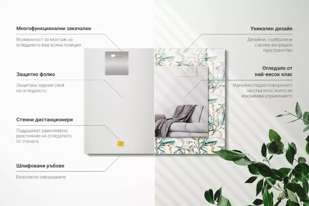 Espelho com moldura decorada Padrão floral em aquarela