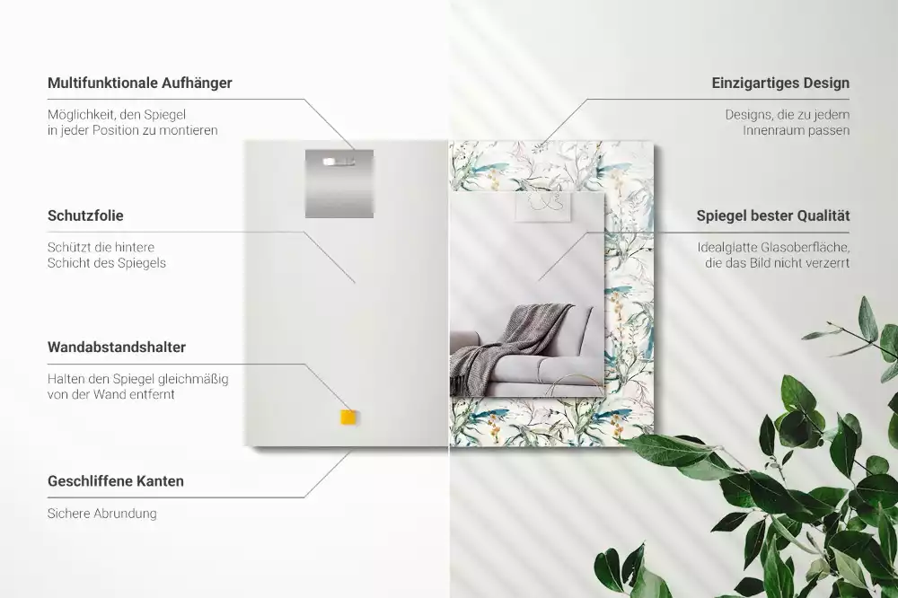 Espelho com moldura decorada Padrão floral em aquarela