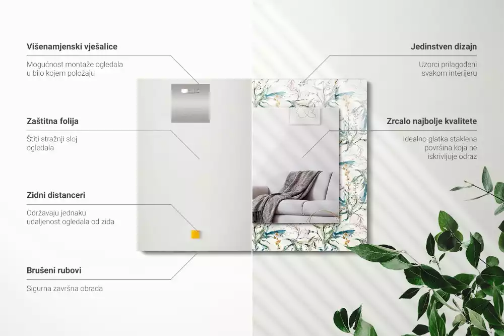 Espelho com moldura decorada Padrão floral em aquarela