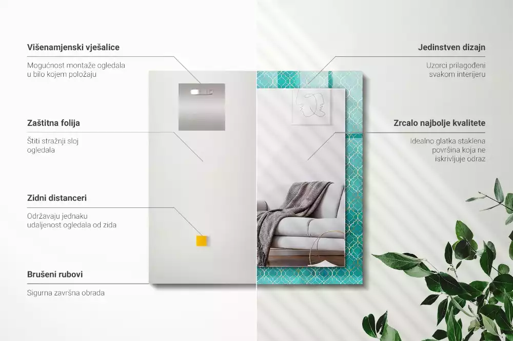 Espelho decorativo Padrão geométrico verde