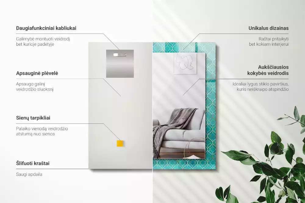 Espelho decorativo Padrão geométrico verde