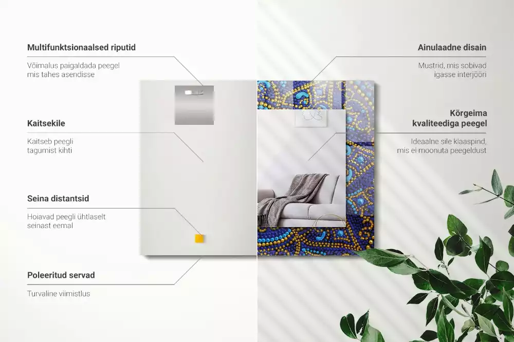 Espelho decorado Mandala pontilhada azul