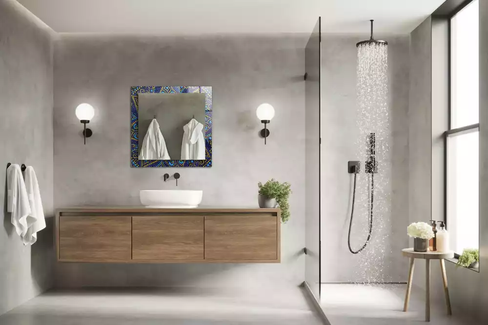 Espelho decorado Mandala pontilhada azul