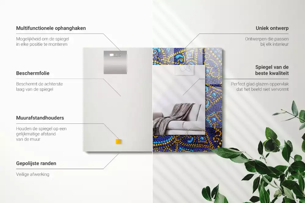 Espelho decorado Mandala pontilhada azul