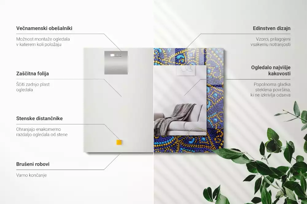 Espelho decorado Mandala pontilhada azul