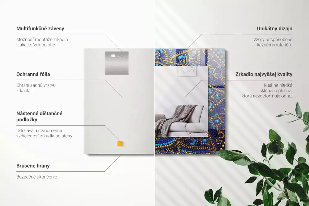 Espelho decorado Mandala pontilhada azul