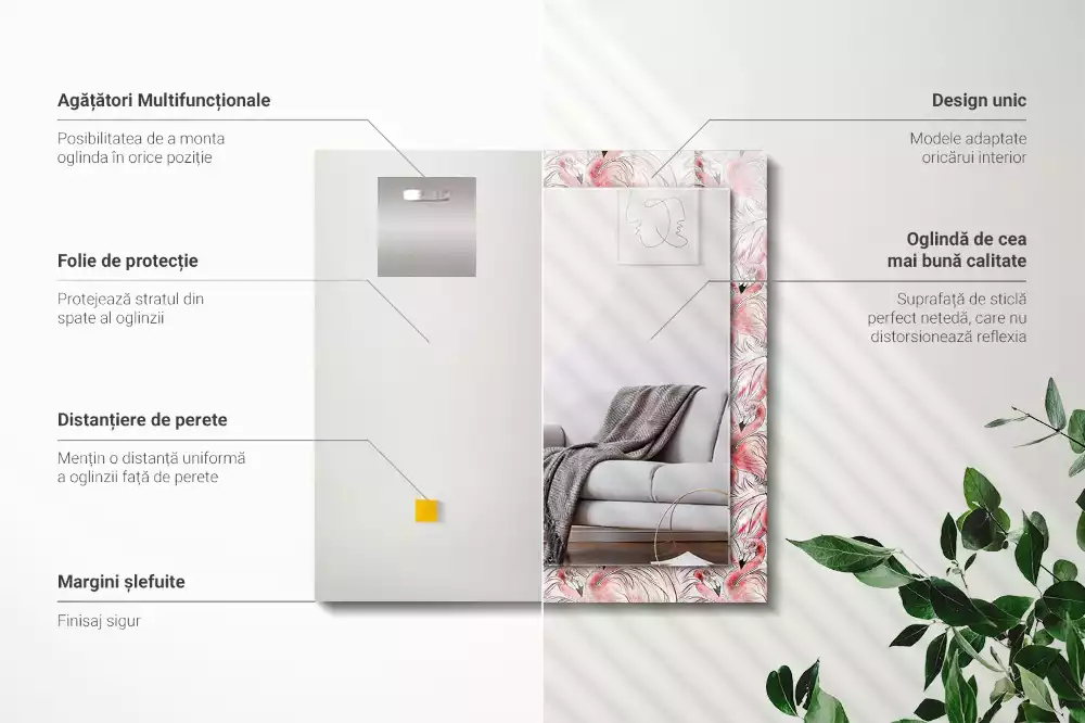 Espelho decorativo Flamingos cor de rosa