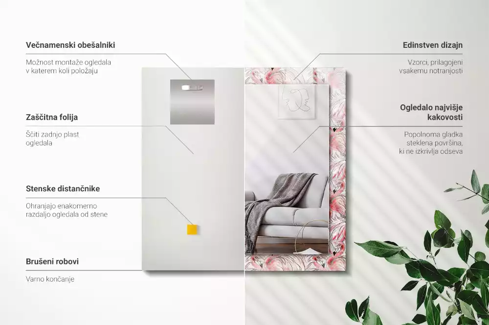 Espelho decorativo Flamingos cor de rosa