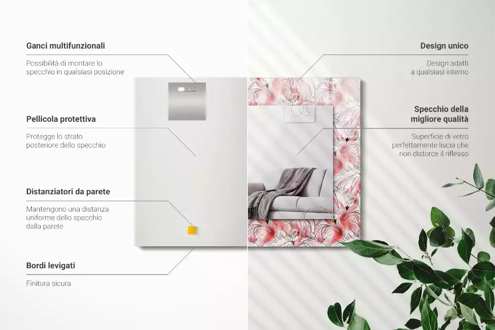 Espelho decorativo Flamingos cor de rosa