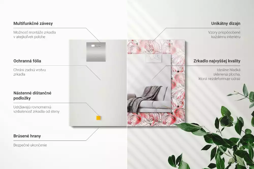 Espelho decorativo Flamingos cor de rosa