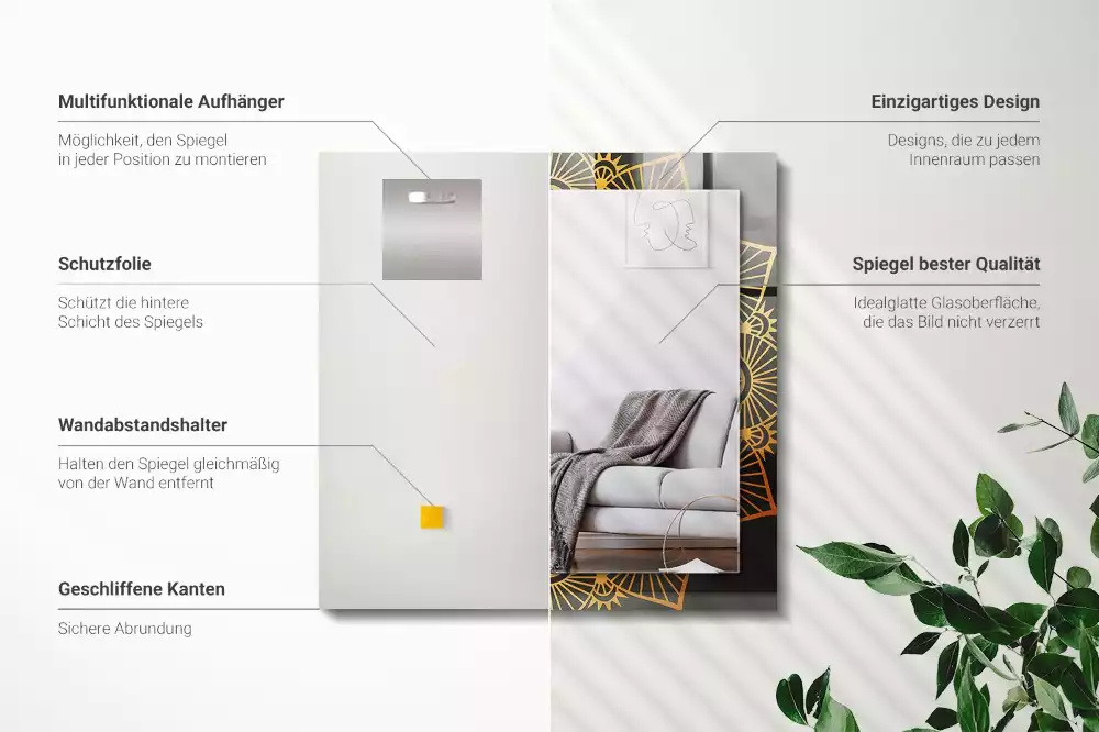 Espelho com moldura decorada padrão de mandala