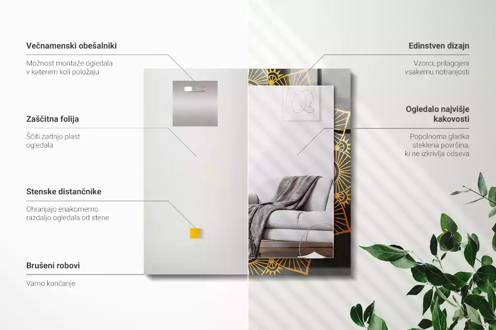 Espelho com moldura decorada padrão de mandala