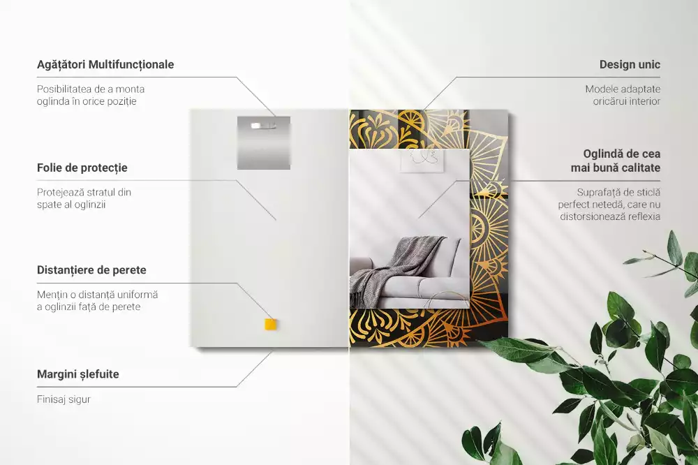 Espelho com moldura decorada padrão de mandala