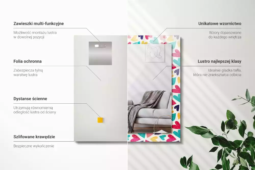 Espelho decorado Padrão de corações coloridos