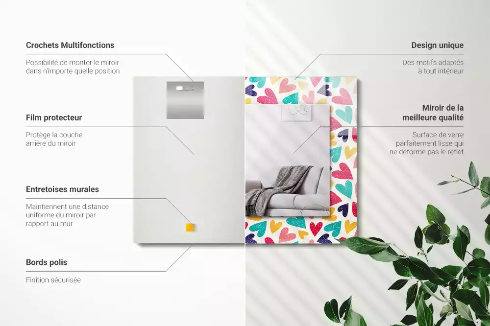 Espelho decorado Padrão de corações coloridos