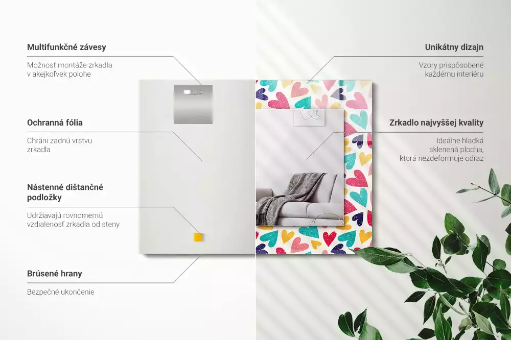 Espelho decorado Padrão de corações coloridos