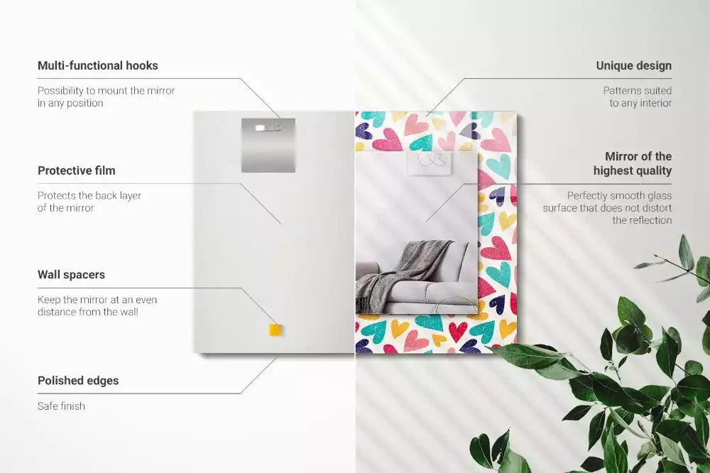 Espelho decorado Padrão de corações coloridos