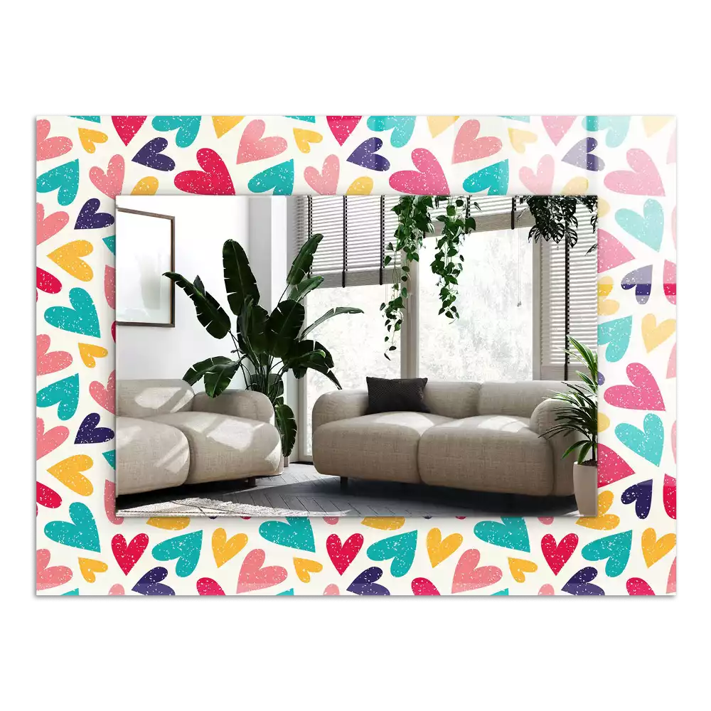 Espelho decorado Padrão de corações coloridos