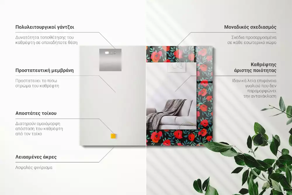 Espelho com moldura decorada Flores de papoulas