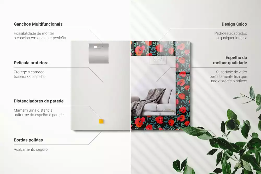 Espelho com moldura decorada Flores de papoulas