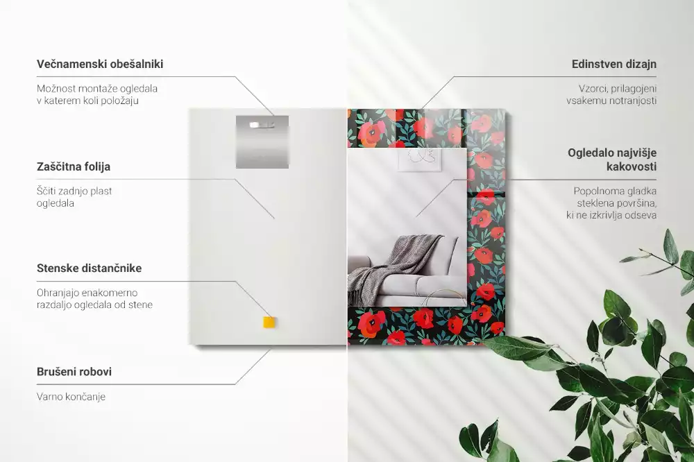 Espelho com moldura decorada Flores de papoulas