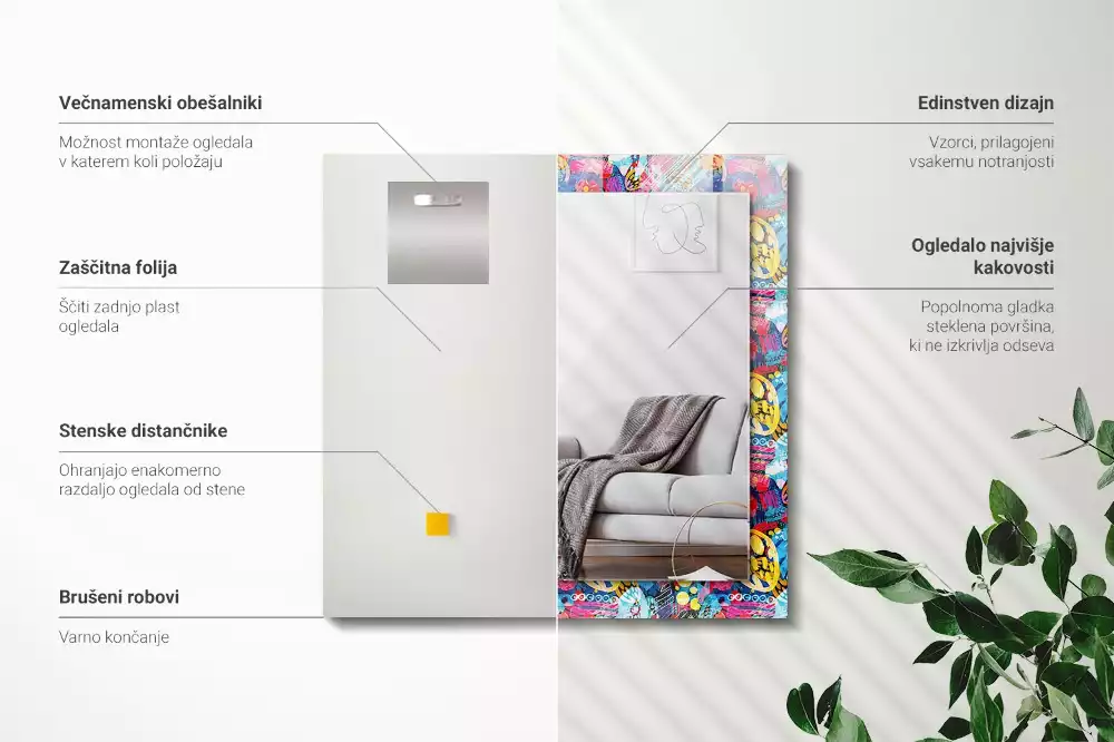 Espelho com moldura decorada Padrão abstrato colorido