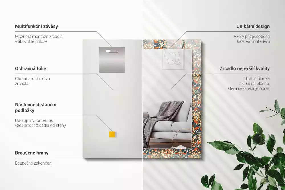 Espelho decorativo Padrão de papel de parede floral