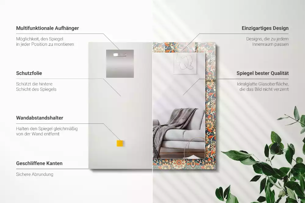 Espelho decorativo Padrão de papel de parede floral