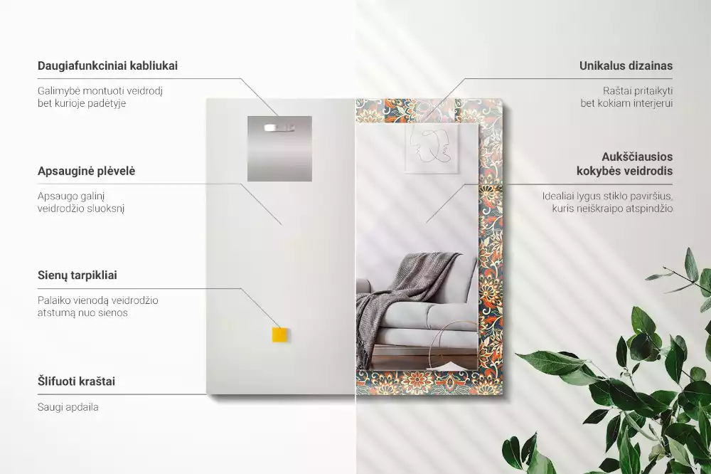 Espelho decorativo Padrão de papel de parede floral