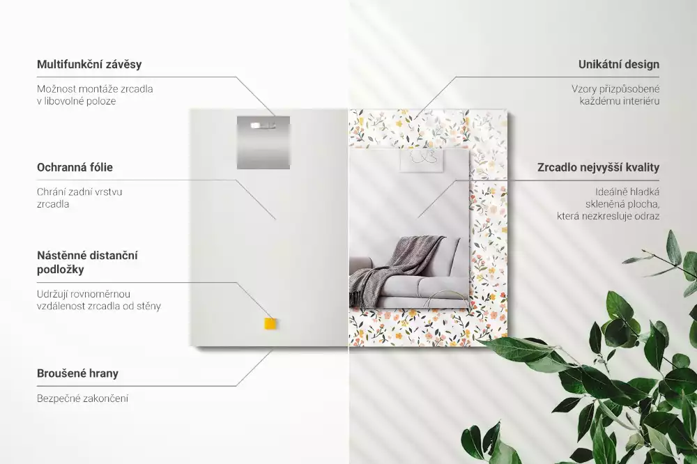 Espelho com moldura decorada Padrão de tecido floral