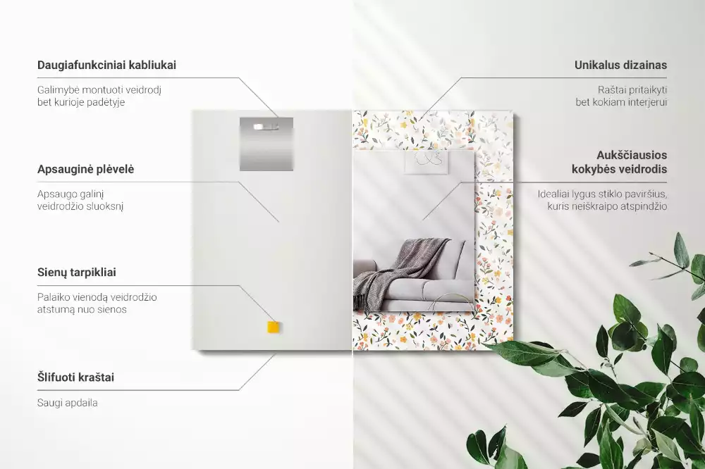 Espelho com moldura decorada Padrão de tecido floral