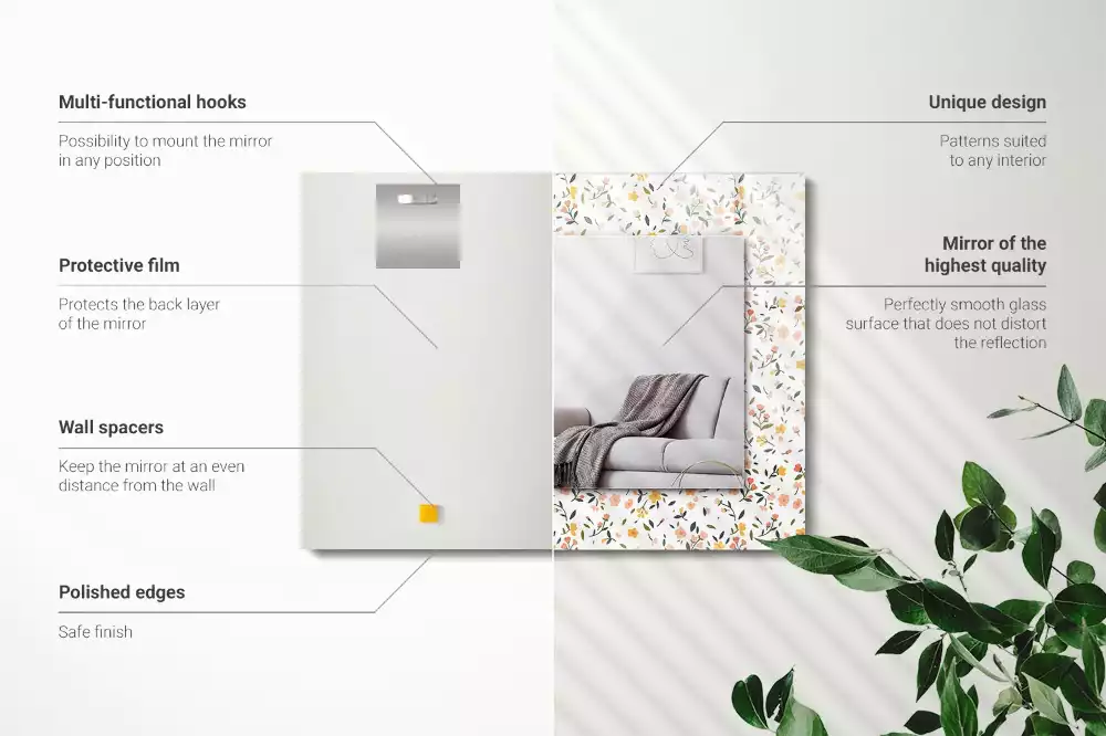 Espelho com moldura decorada Padrão de tecido floral