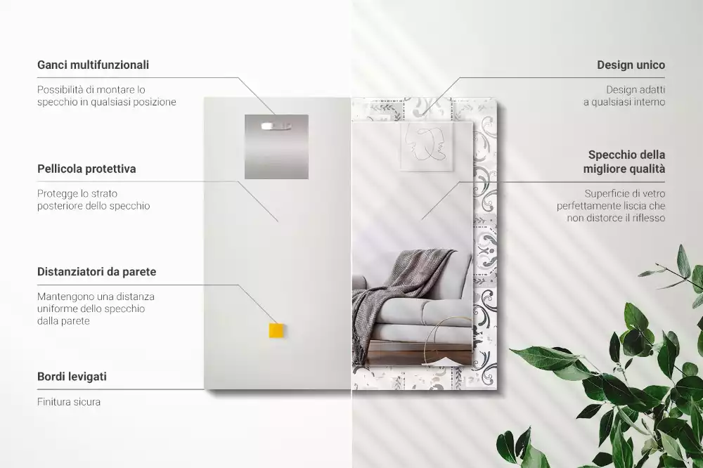 Espelho com moldura decorada Ornamentos com padrões de azulejos