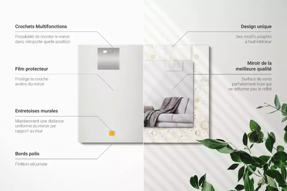 Espelho decorado Sol, lua, estrelas