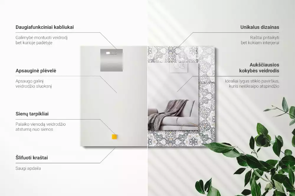 Espelho com moldura decorada Padrão ornamental