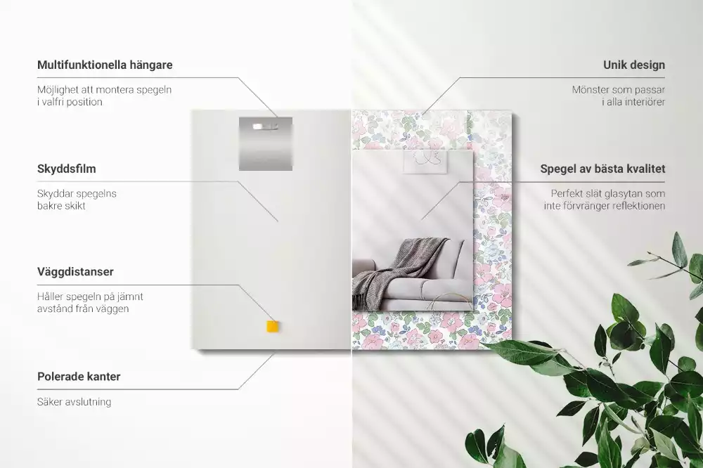 Espelho com moldura decorada Padrão de tecido floral