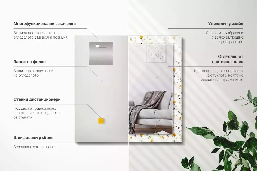 Espelho decorado Padrão de flores e folhas