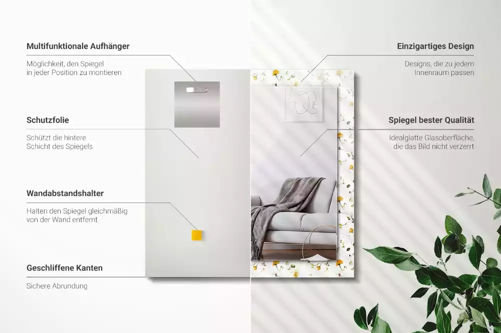 Espelho decorado Padrão de flores e folhas