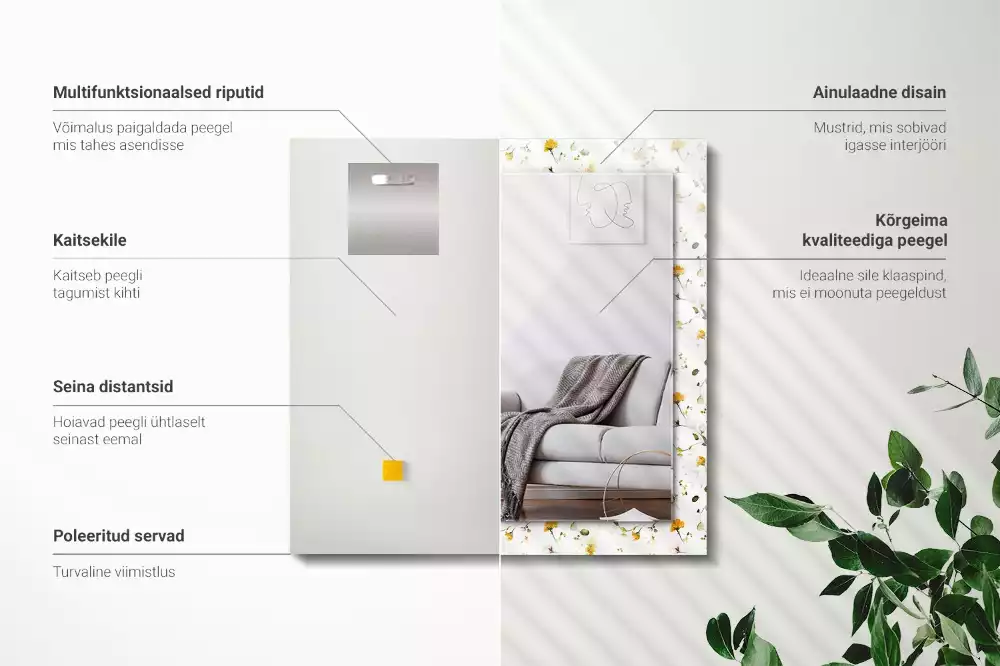 Espelho decorado Padrão de flores e folhas