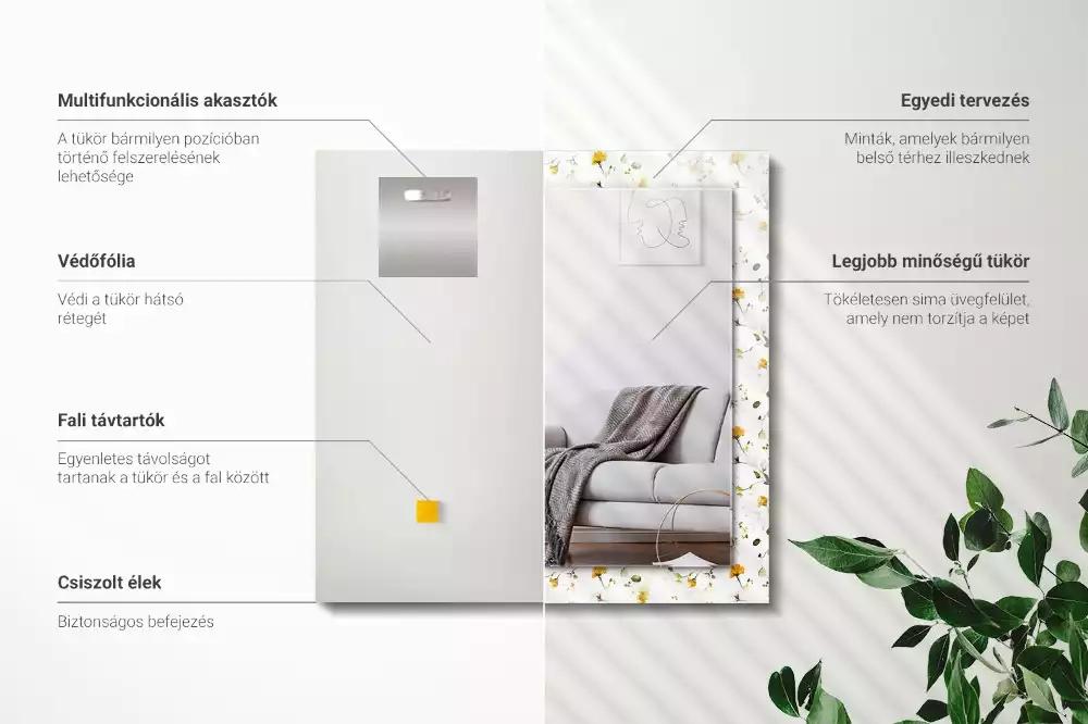 Espelho decorado Padrão de flores e folhas