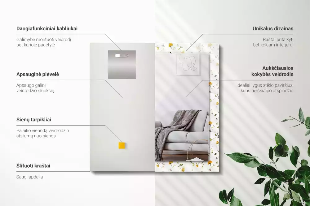 Espelho decorado Padrão de flores e folhas