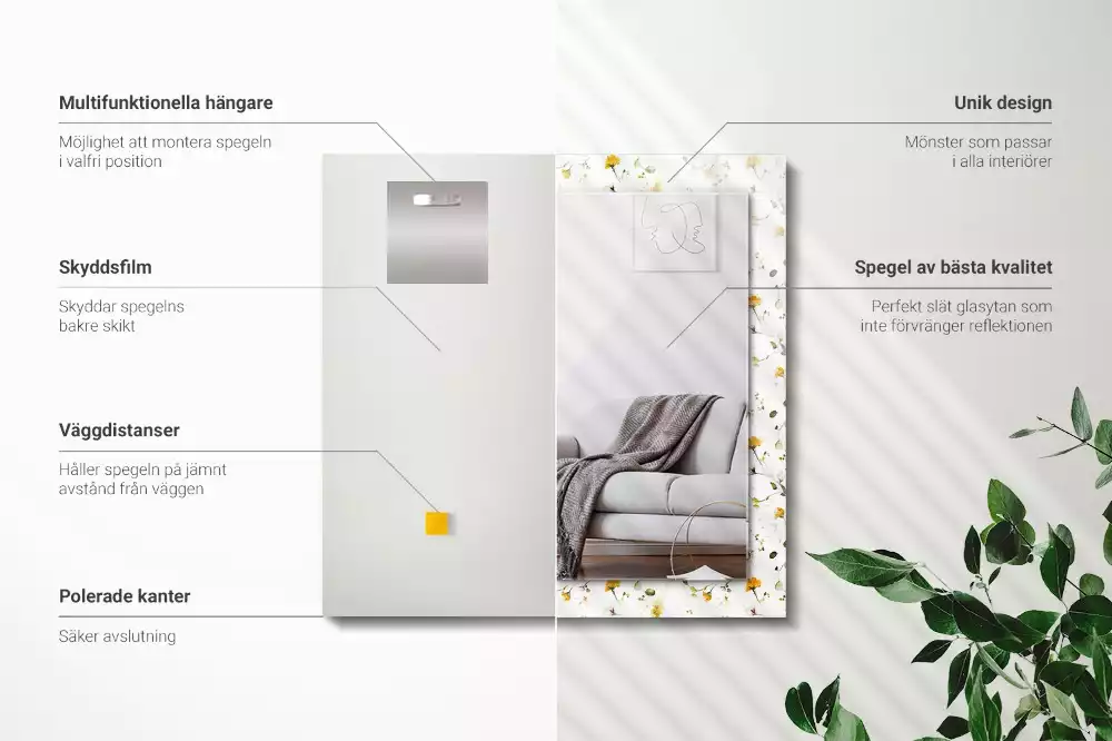 Espelho decorado Padrão de flores e folhas