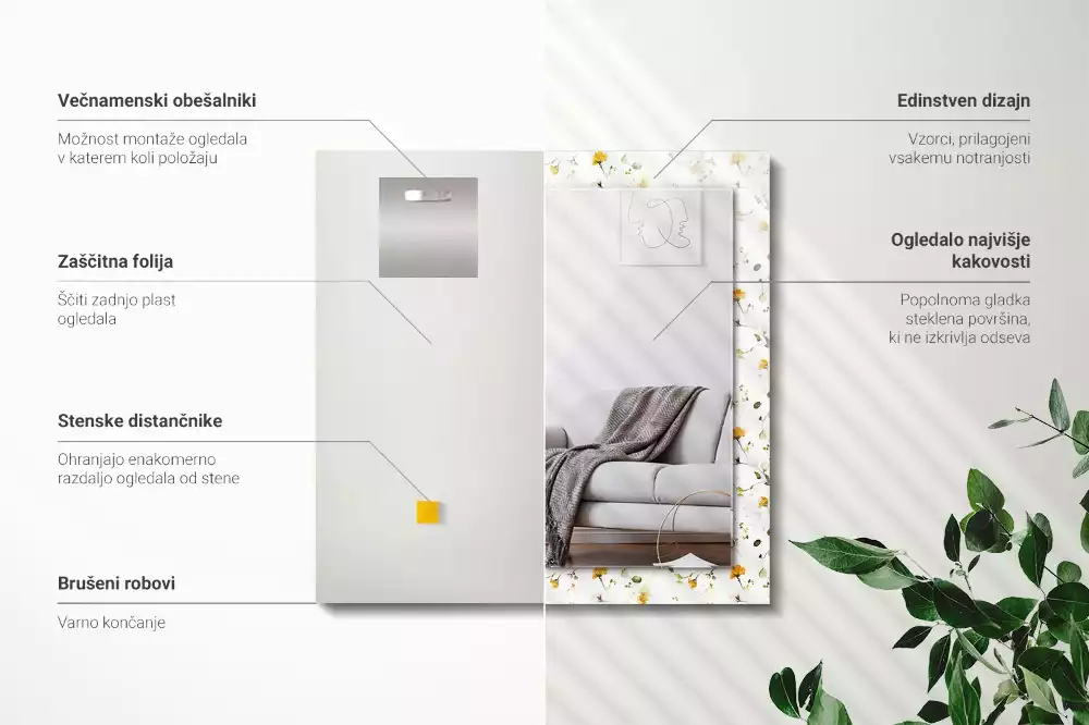 Espelho decorado Padrão de flores e folhas