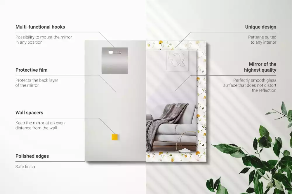 Espelho decorado Padrão de flores e folhas