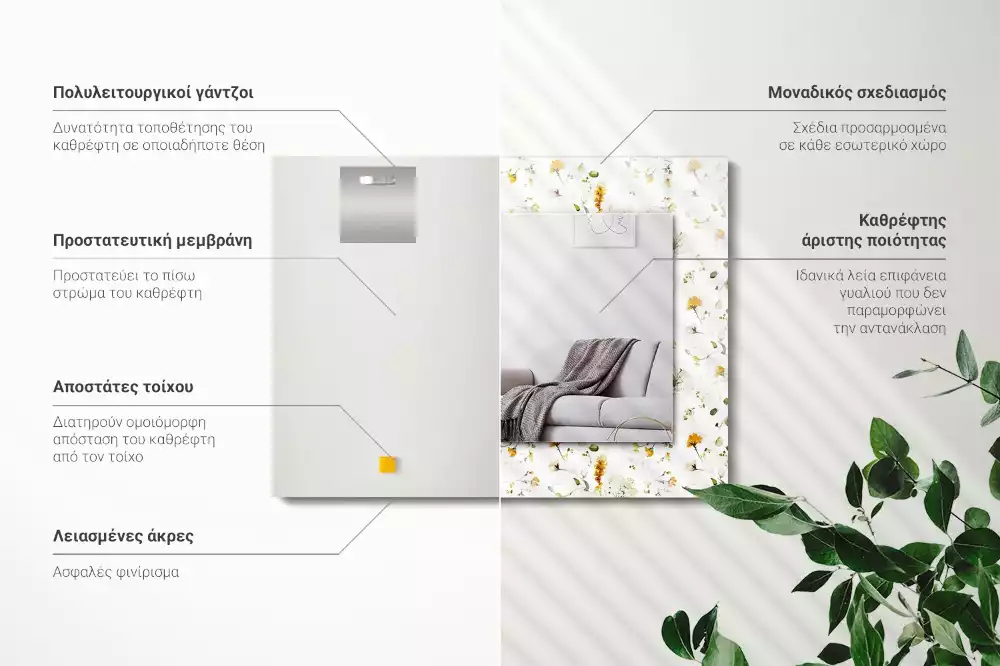 Espelho decorado Padrão de flores e folhas