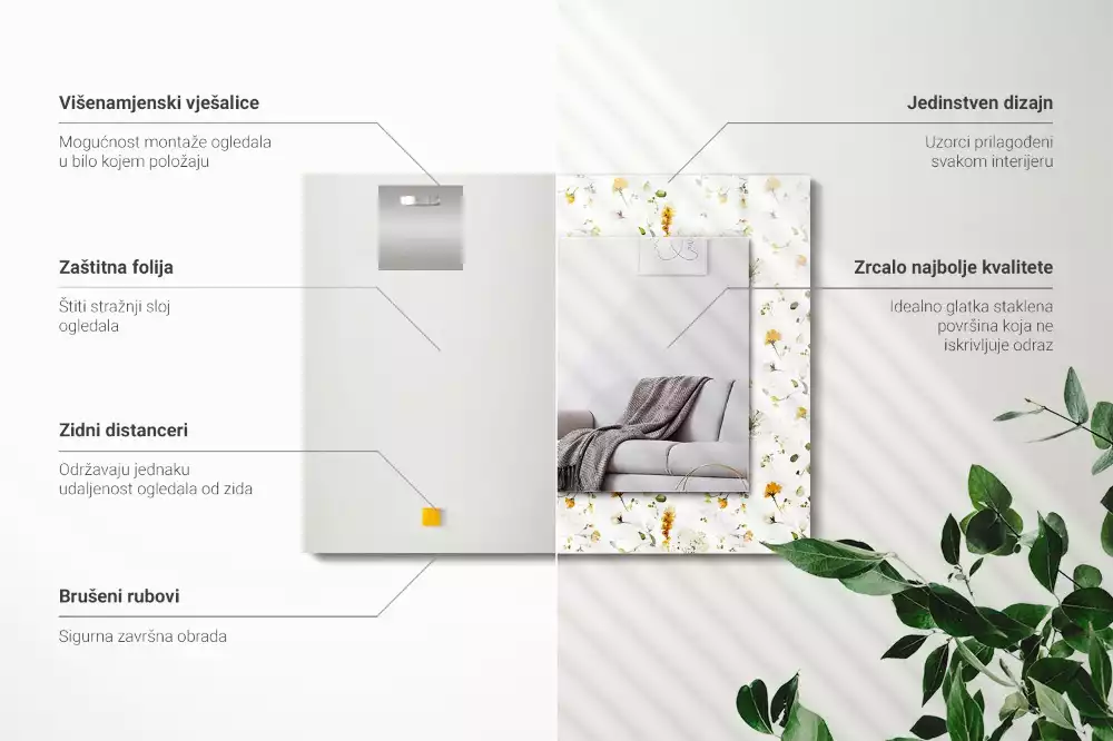 Espelho decorado Padrão de flores e folhas