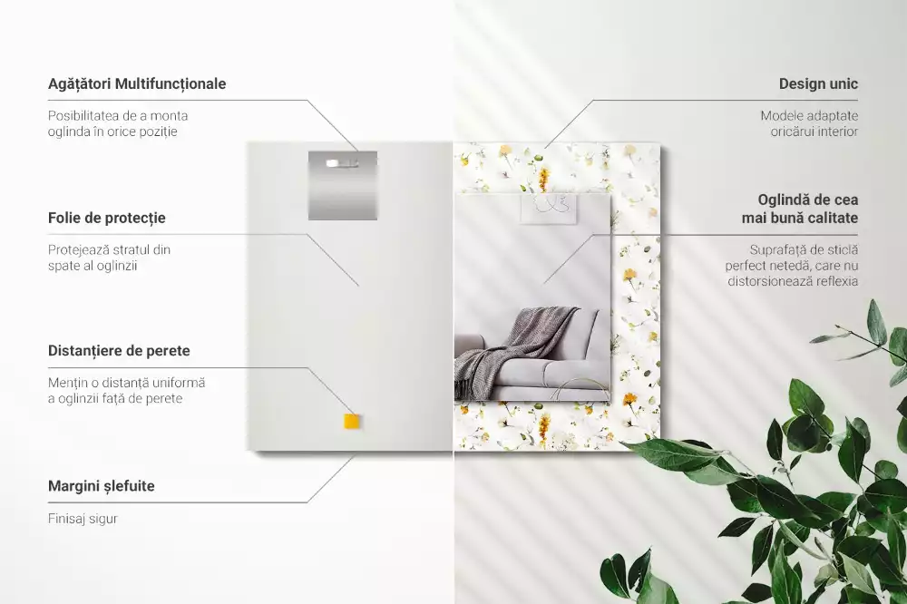 Espelho decorado Padrão de flores e folhas