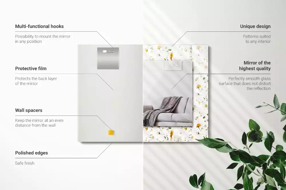 Espelho decorado Padrão de flores e folhas