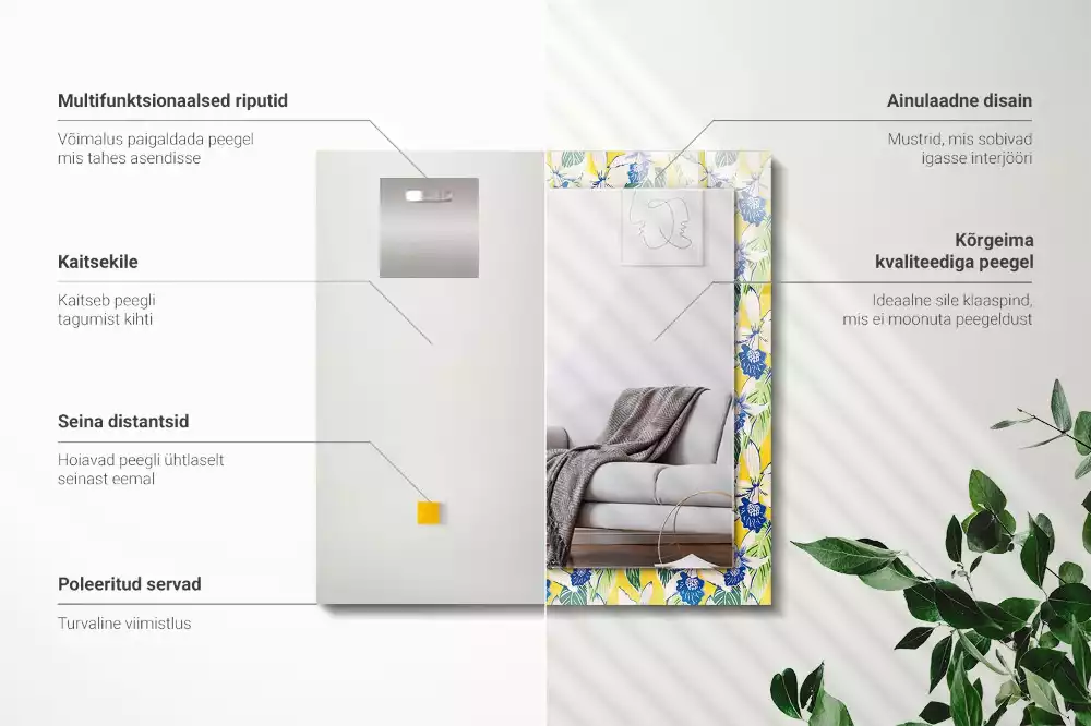 Espelho com moldura decorada Flores e folhas