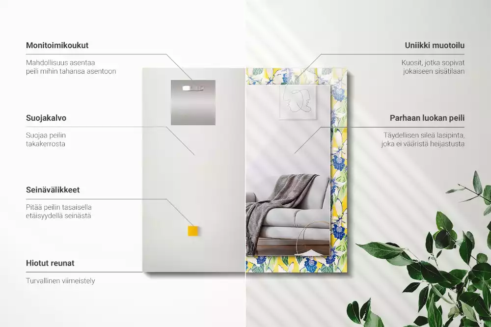 Espelho com moldura decorada Flores e folhas